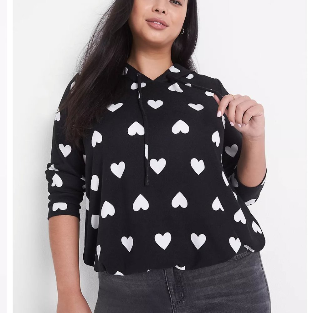 Lane Bryant Plus Size Hooded Hearts Sweatshirt Hoodie - 14/16